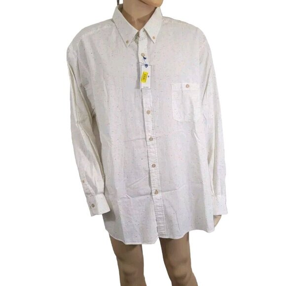 Rowm Mens Speckled Button-Down Shirt size 4XB White Long Sleeve 99% Cotton - Picture 1 of 7